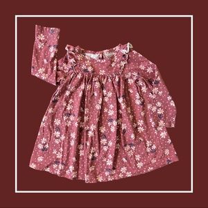 Cranberry Red Floral Cotton Dress—24m